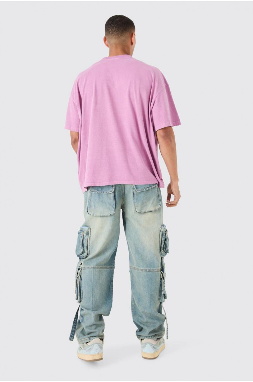 Мішкуваті світло-блакитні мішкуваті джинси з кількома кишенями та ременем карго
