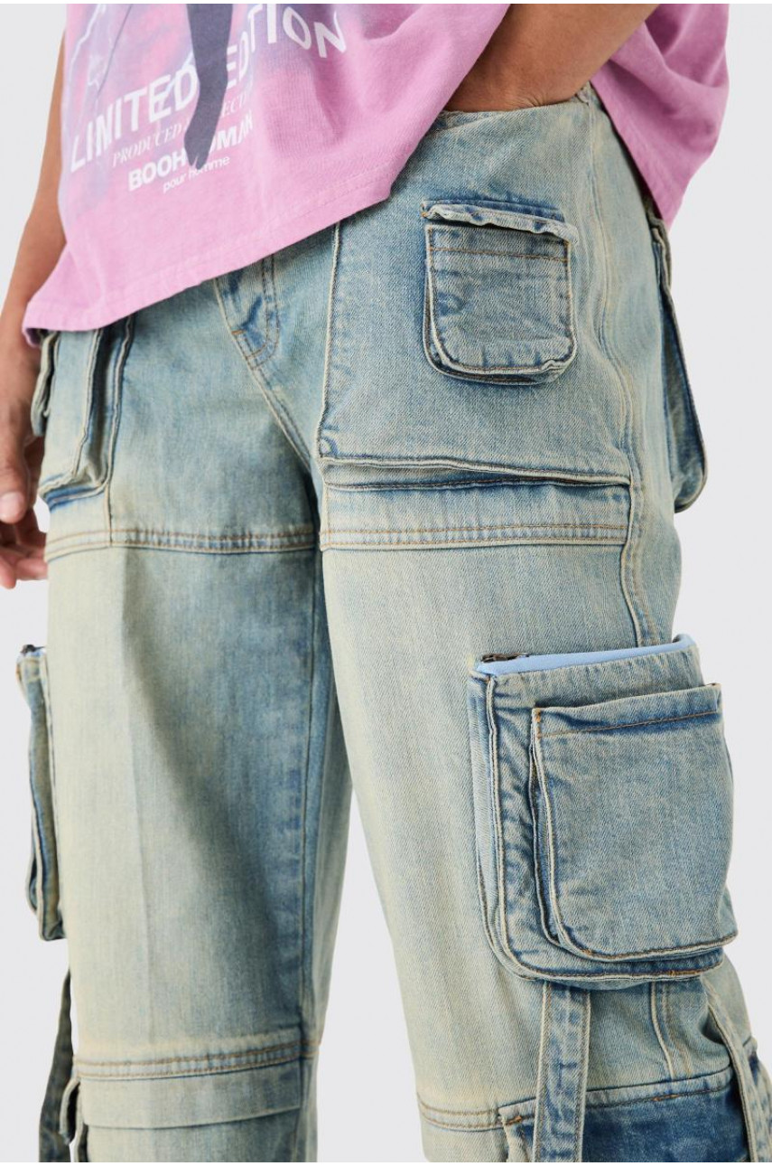 Мішкуваті світло-блакитні мішкуваті джинси з кількома кишенями та ременем карго