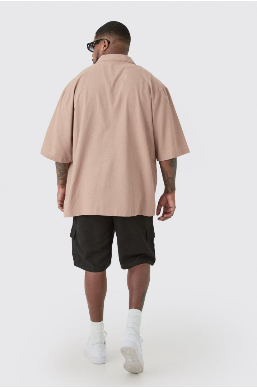 Плюс темно-коричнева сорочка з вишивкою з льону