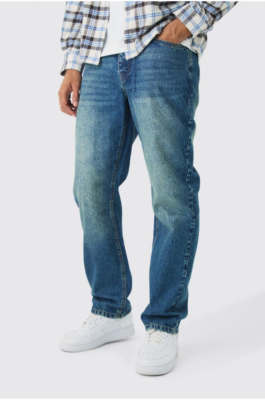 Розслаблені жорсткі джинси вінтажного синього кольору
