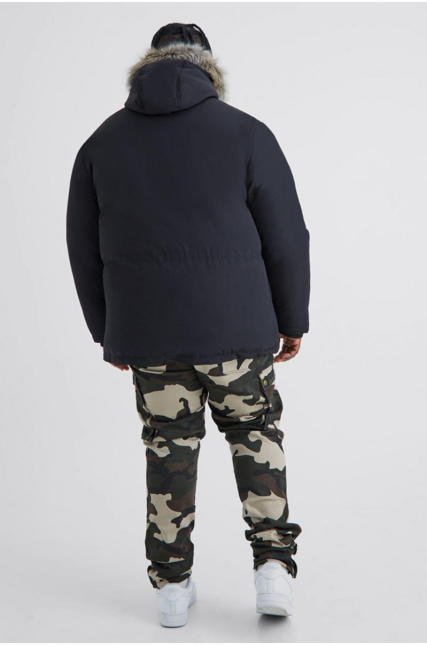 Плюс куртка-парка зі штучного хутра з капюшоном чорного кольору