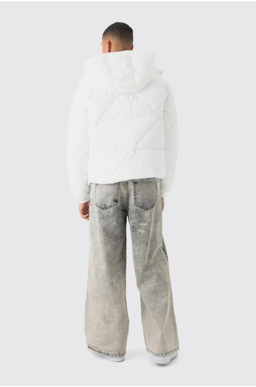 Абстрактний стьобаний пуховик білого кольору