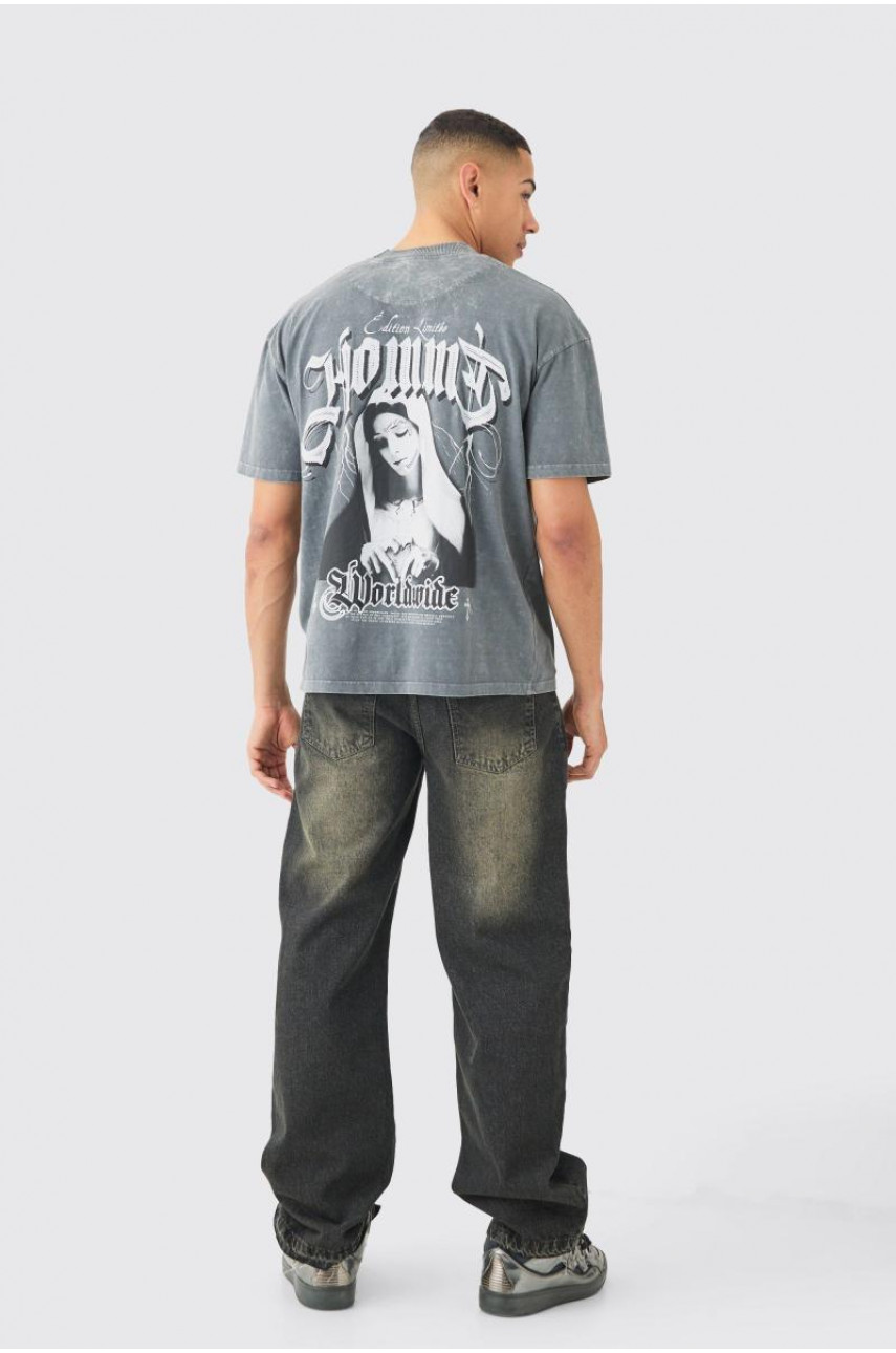 Мішкуваті сірі жорсткі джинси зі спущеним краєм