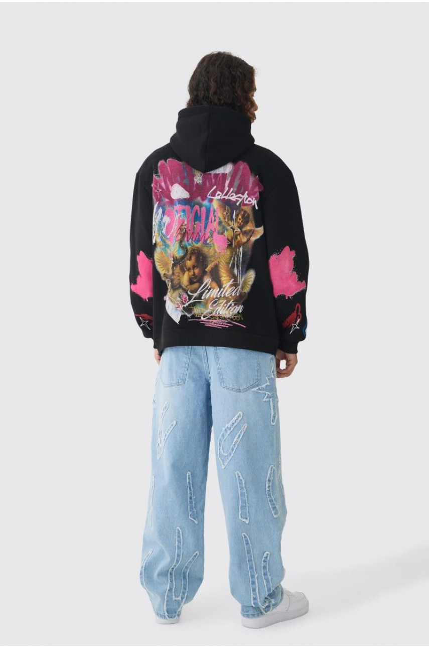 Мішкуваті жорсткі джинси з необробленими краями з аплікацією