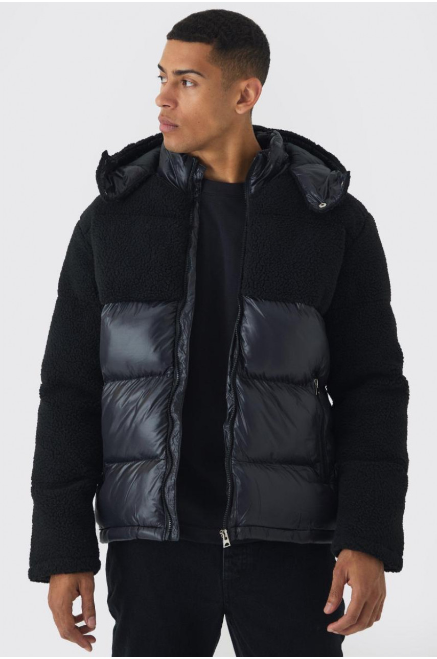 Чорна пуховка з капюшоном Borg and High Shine