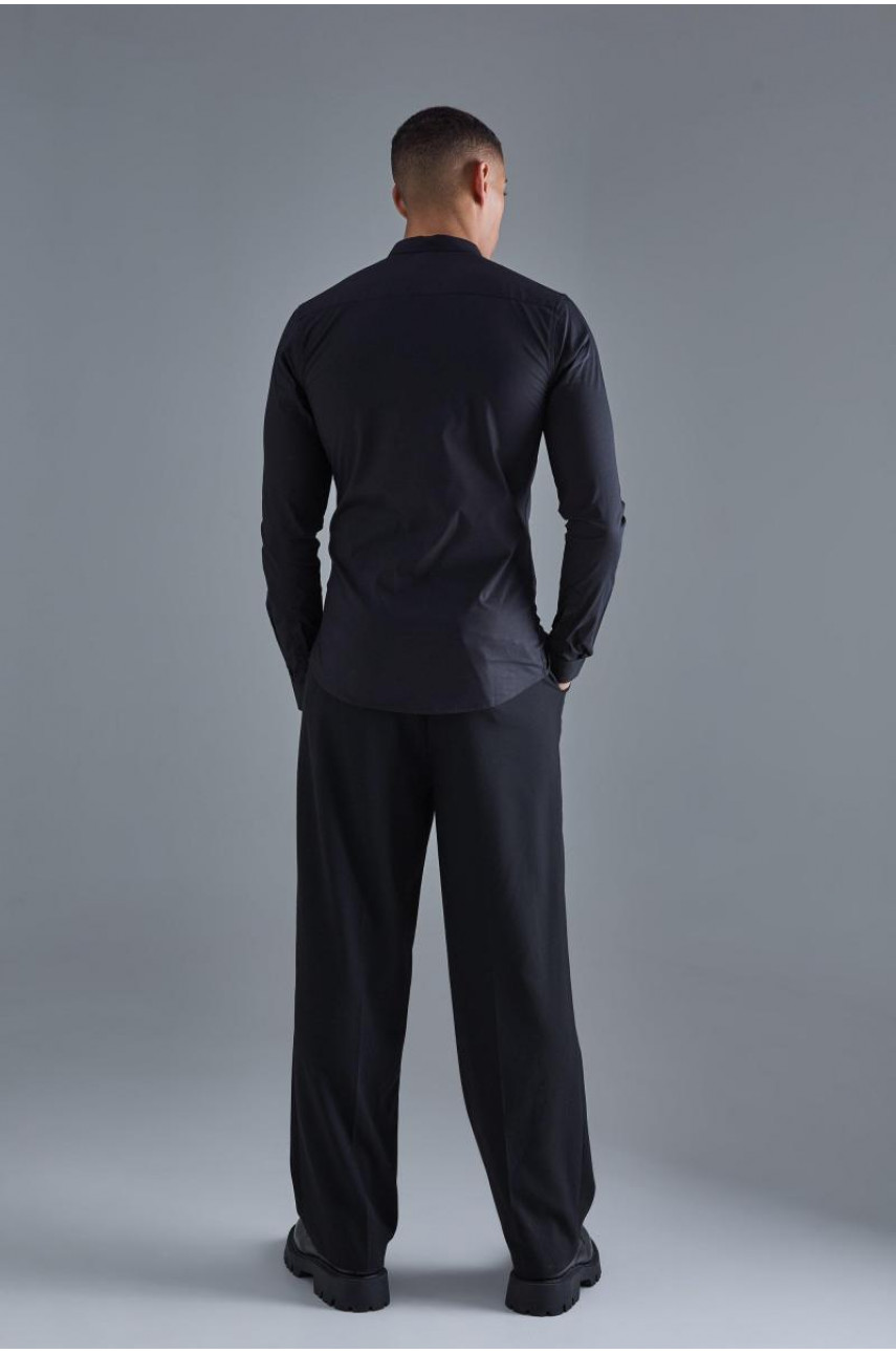 Еластична сорочка з дідусевим коміром і довгим рукавом