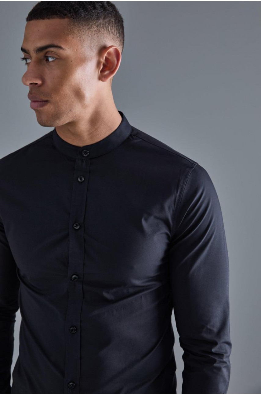 Еластична сорочка з дідусевим коміром і довгим рукавом