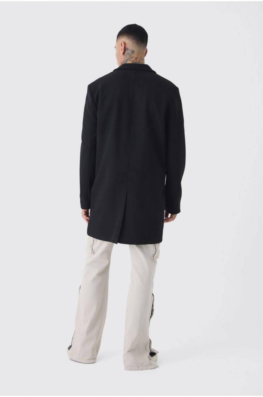 Високе однобортне вовняне пальто чорного кольору