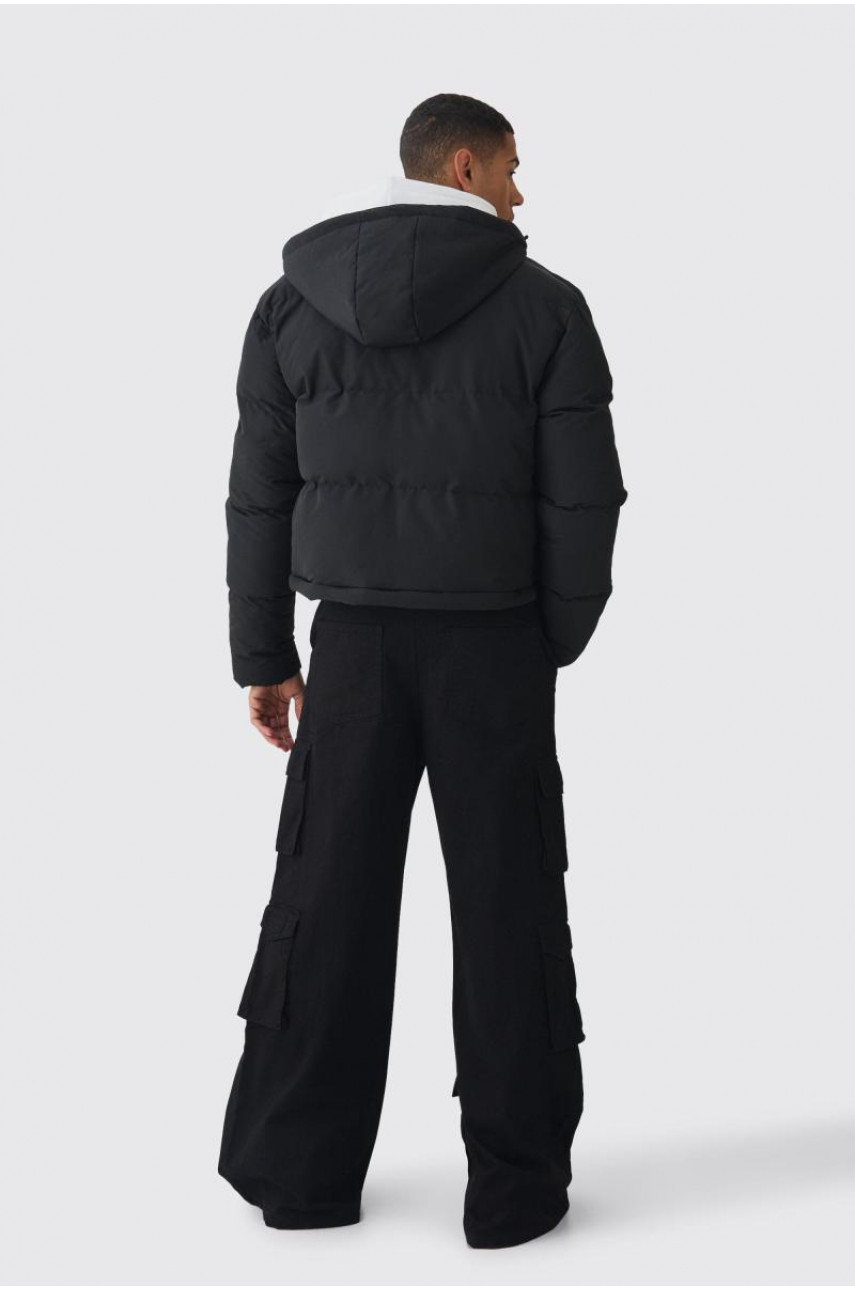 Чорний довгий пуховик 2 в 1 на блискавці