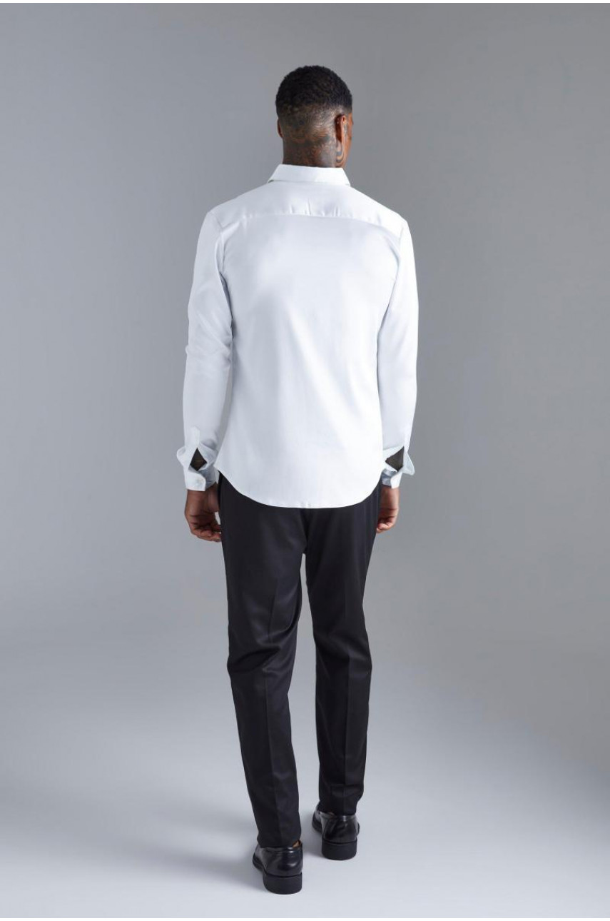 Еластична атласна сорочка з довгим рукавом