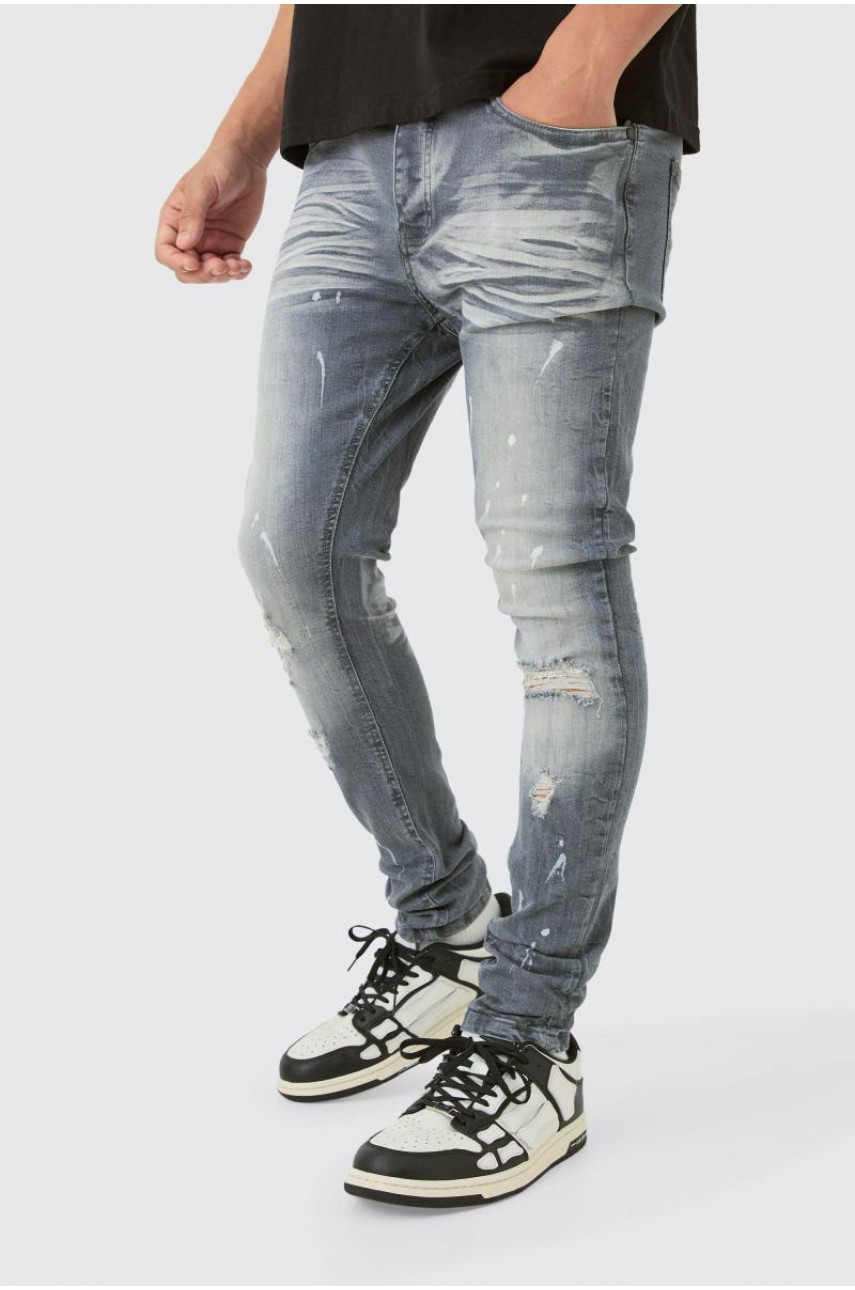 Супервузькі стрейч-рвані джинси брудного прання