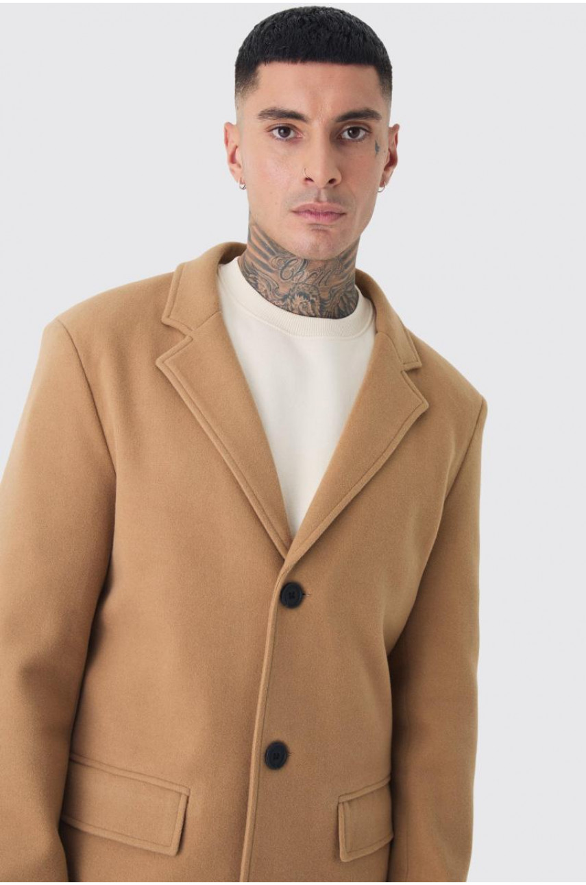 Високе однобортне вовняне пальто кольору Camel