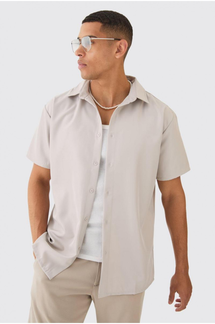 Сорочка великого розміру з м'якої саржі з коротким рукавом
