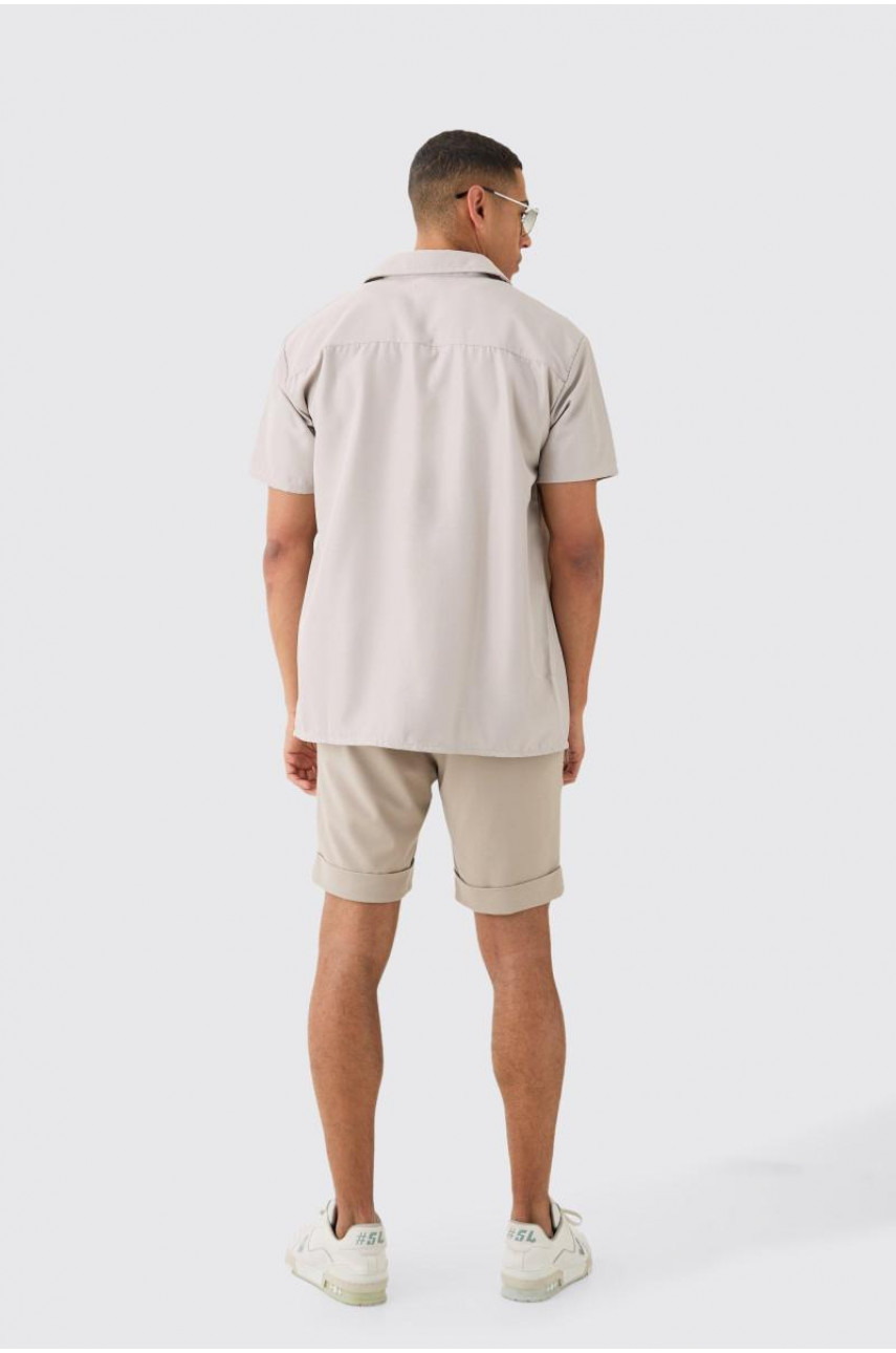 Сорочка великого розміру з м'якої саржі з коротким рукавом