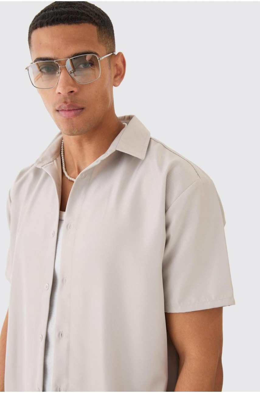 Сорочка великого розміру з м'якої саржі з коротким рукавом