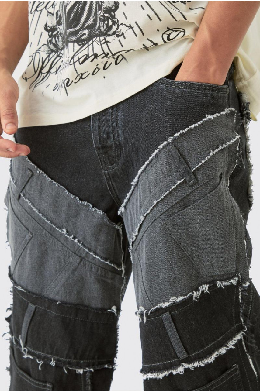 Мішкуваті чорні джинси з жорстким клаптевим поясом
