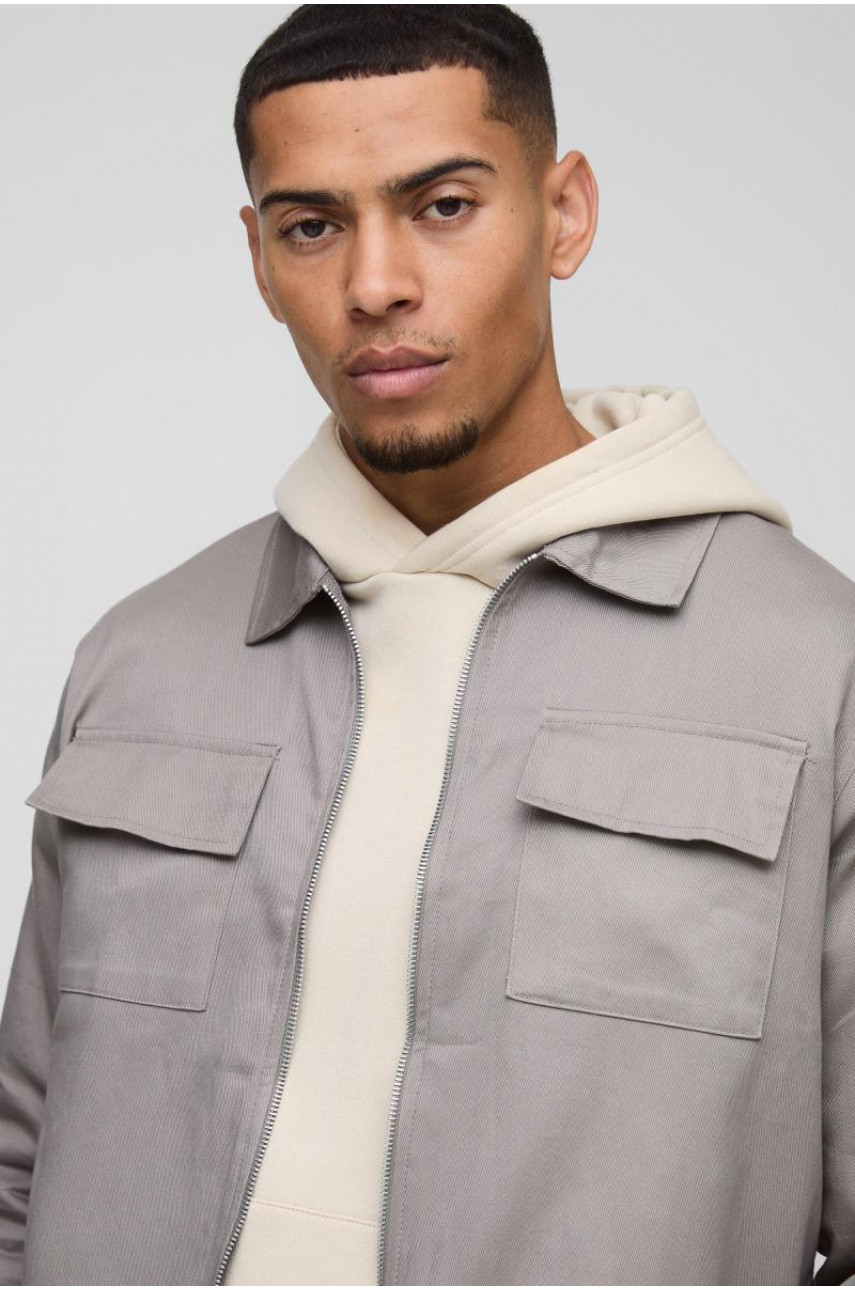 Саржева верхня сорочка на блискавці з довгим рукавом