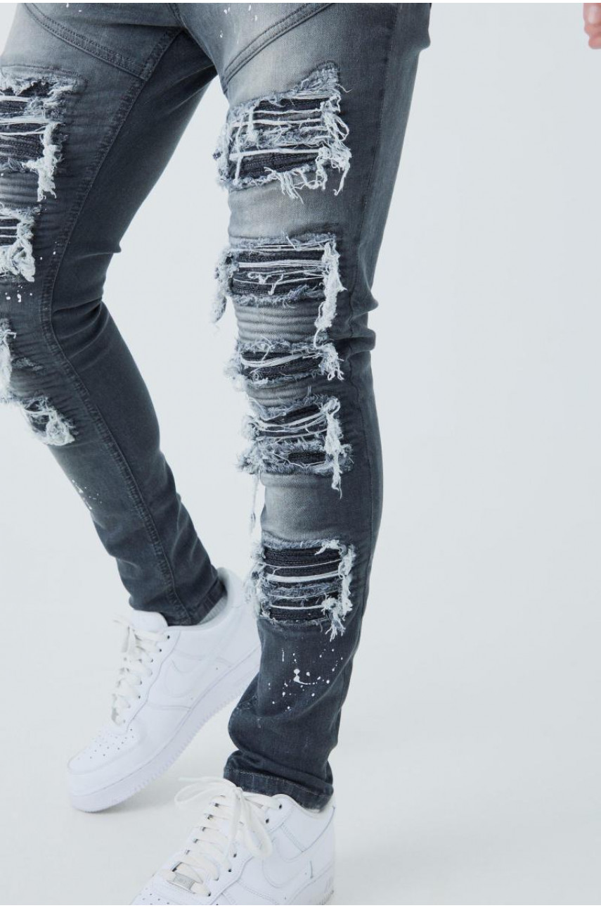 Джинси Super Skinny Biker Rip & Repair Paint Splatter