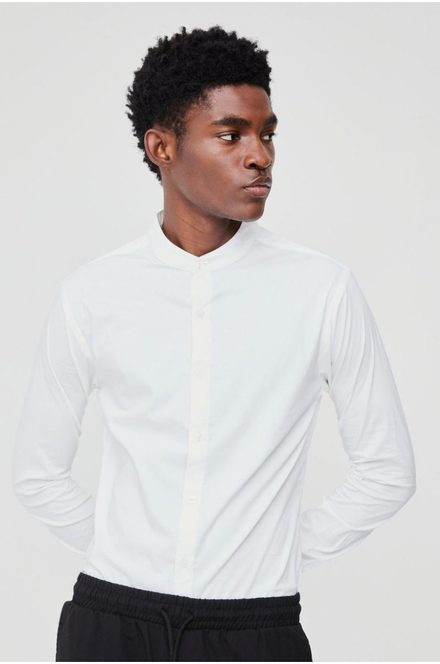 Еластична сорочка з дідусевим коміром і довгим рукавом