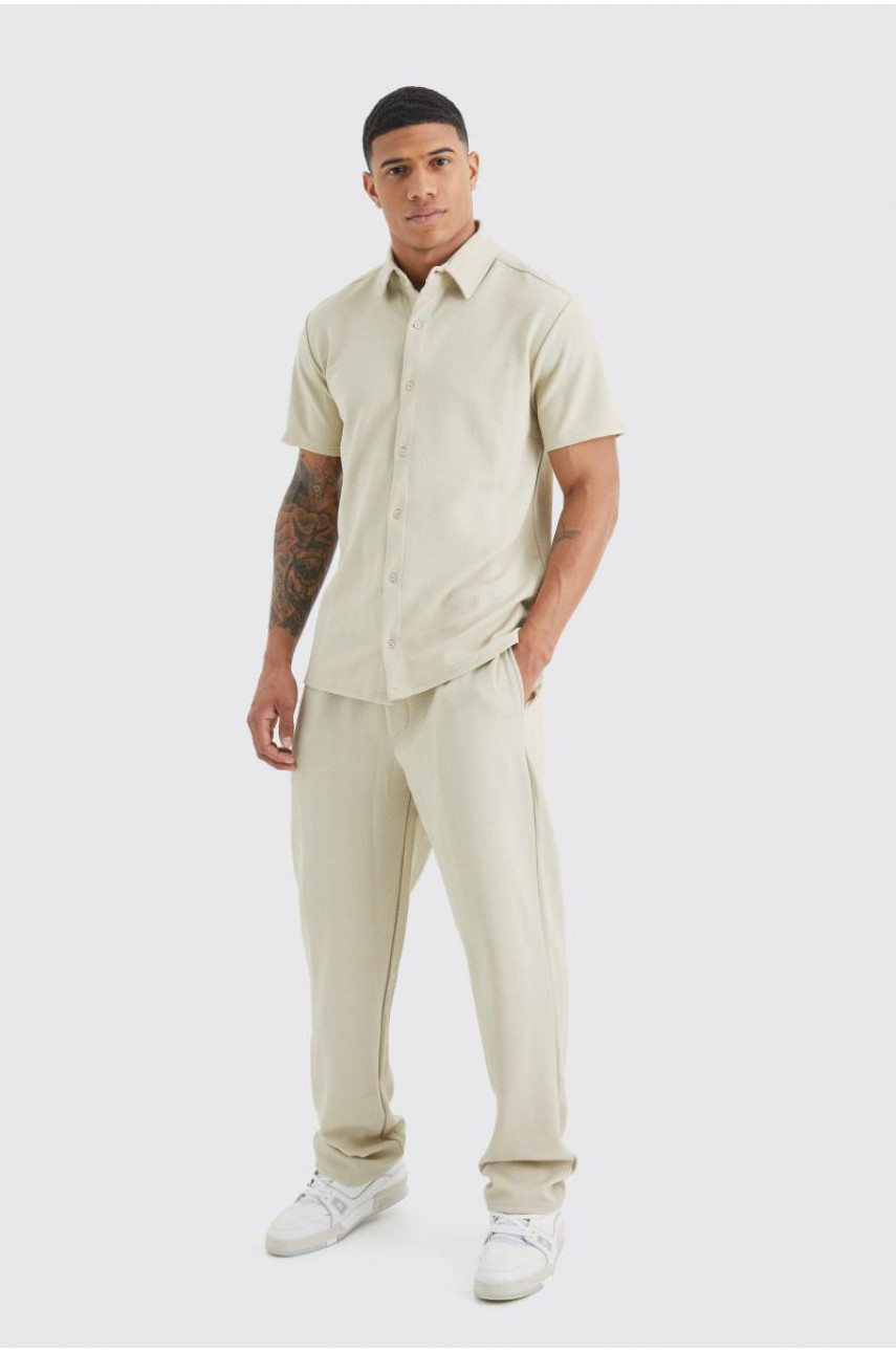 Комплект сорочки та брюк з джерсі з коротким рукавом і ялинкою