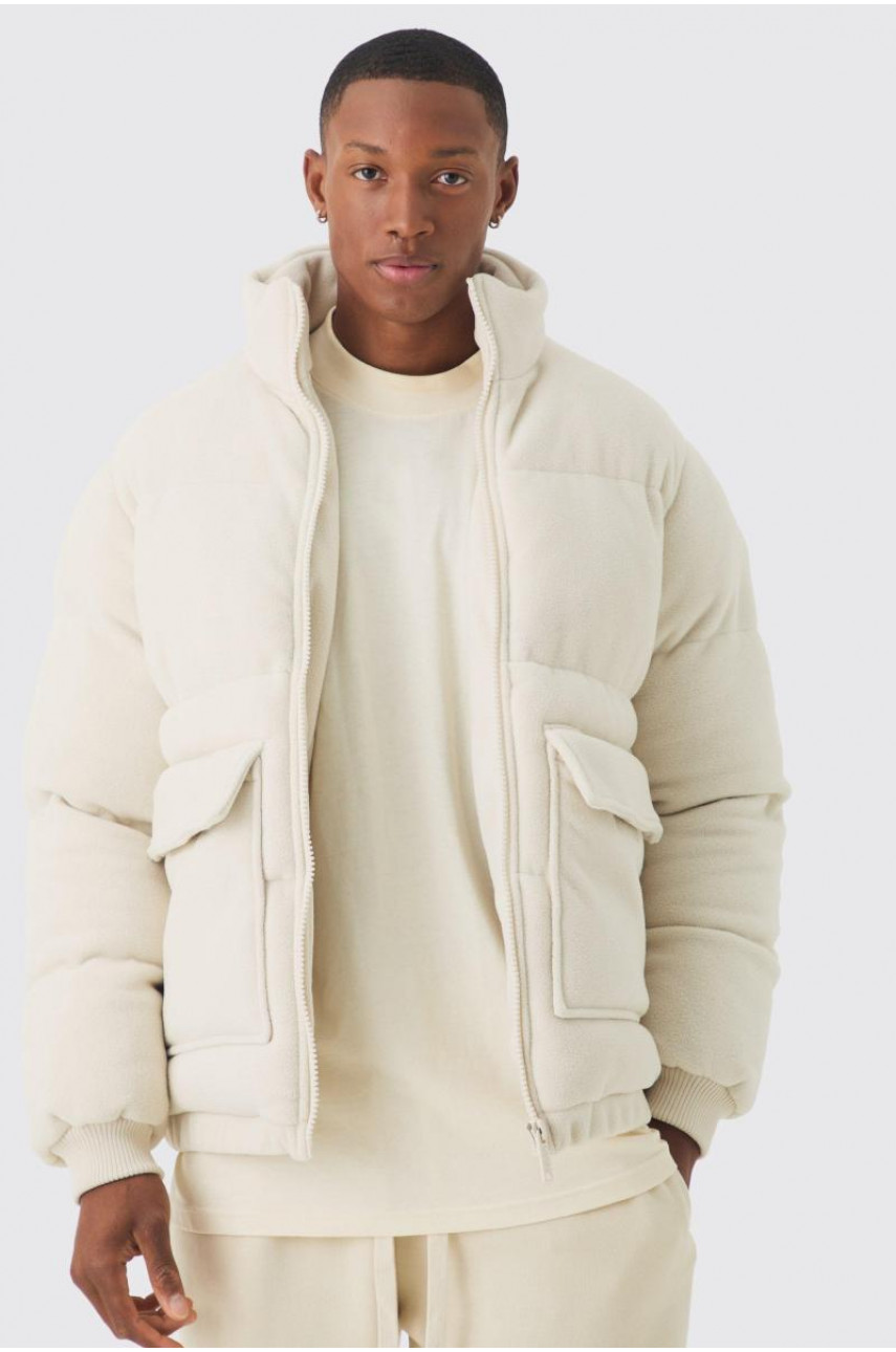 Пуховик з флісовим вирізом кольору екрю