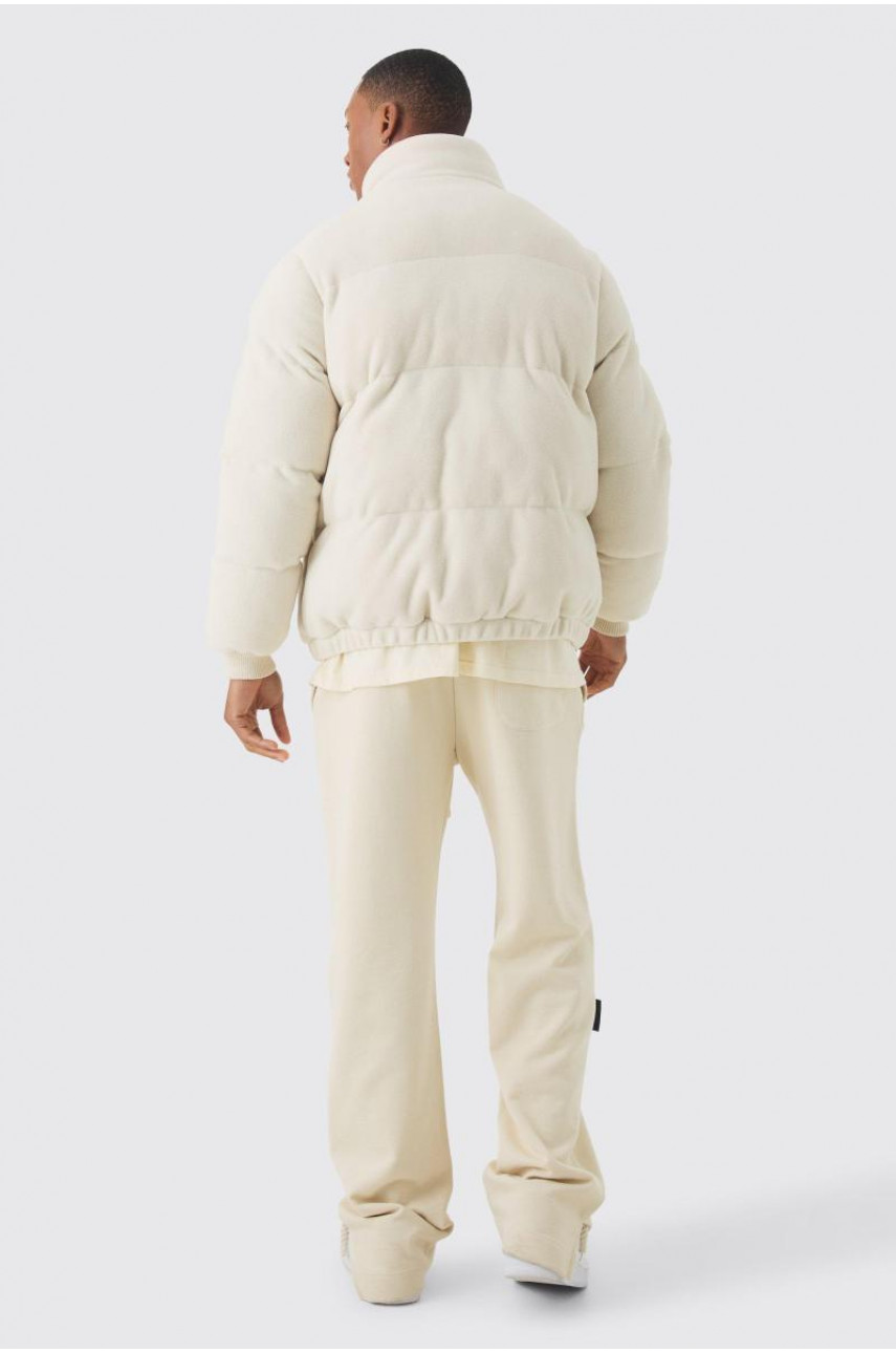 Пуховик з флісовим вирізом кольору екрю