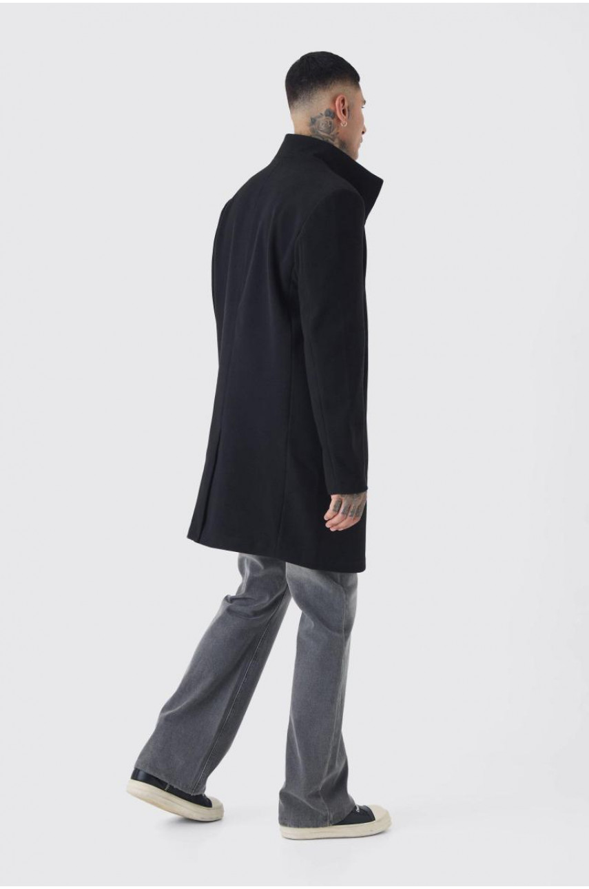 Високе шерстяне пальто з воронковим вирізом чорного кольору