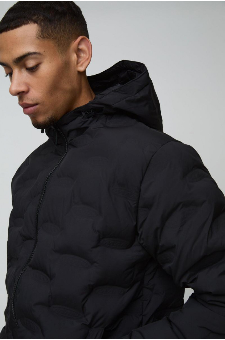 Чоловічий пуховик з капюшоном і термознімком. Чорний